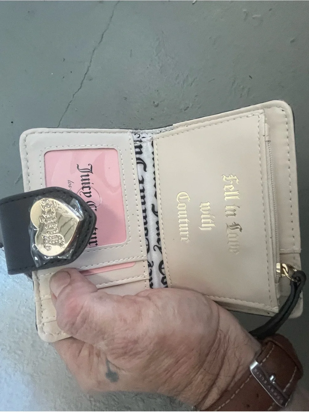 Juicy Couture Brown and Black Quilted Logo Card Holder with Heart Charm